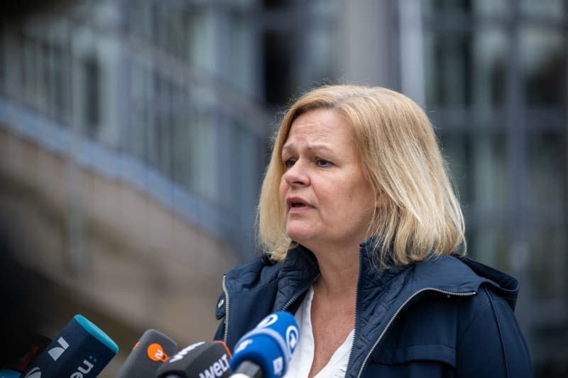 Nancy Faeser German Minister of the Interior, gives a statement in Saarbruecken on the suspected agents with links to Russia who have been arrested in Bavaria. Harald Tittel/dpa