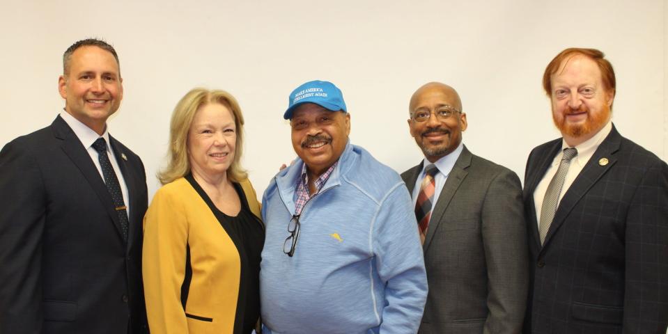 The Passaic County Democratic Organization's slate for 2024 includes county sheriff's candidate Thomas Adamo, and county commissioner candidates Cassandra "Sandi" Lazzara of Little Falls, Rodney De Vore of Paterson and John Bartlett of Wayne. They are seen flanking organization Chairman John Currie (at center).