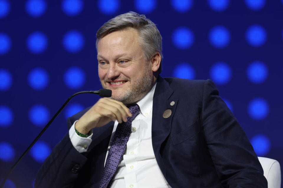 Murray Auchincloss, chief executive officer of BP Plc, during a panel session at the Abu Dhabi International Petroleum Exhibition and Conference (ADIPEC) in Abu Dhabi, United Arab Emirates, on Monday, Oct. 2, 2023. The annual strategic energy conference runs from Oct 2-5. Photographer: Christopher Pike/Bloomberg via Getty Images