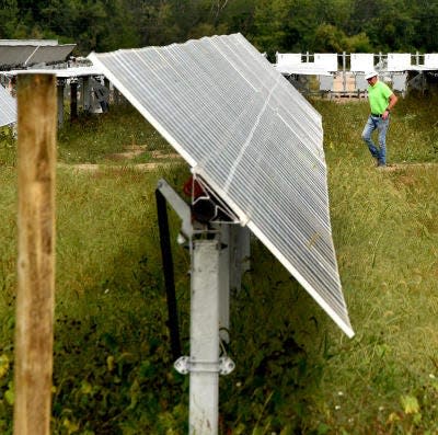 This September, 2020, Monroe News file photo shows the Temperance Solar Project in Erie Township, which redeveloped 150 acres of farmland on the site of the former B.L. Cousino Inc. hay and straw mill.