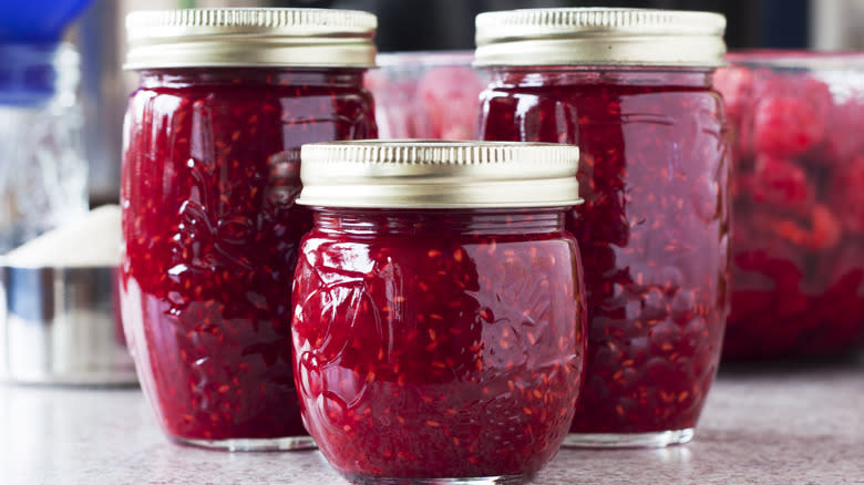 Three jars of fruit jelly