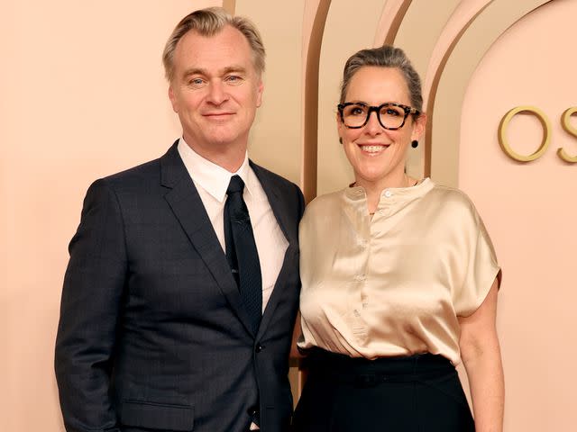 <p>Amy Sussman/WireImage</p> Christopher Nolan and Emma Thomas attend the 96th Oscars Nominees Luncheon on February 12, 2024.