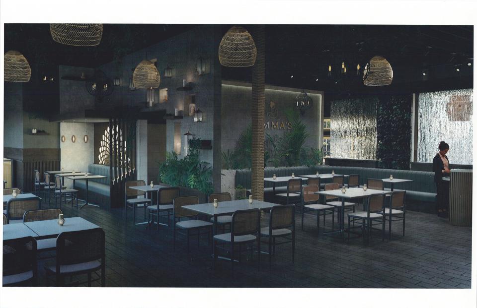A proposed design for the interior of Amma's South Indian Cuisine, an upscale restaurant that has plans to open a new location at Goodnoe's Corner in Newtown Township.