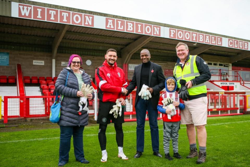 Northwich Guardian: Six pairs of goalkeeping gloves had already been donated courtesy of Witton goalkeeper Ollie Martin