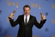 Actor Bryan Cranston poses backstage after he won the award Best Actor in a TV Series, Drama and for Best TV Series, Drama for "Breaking Bad" at the 71st annual Golden Globe Awards in Beverly Hills, California January 12, 2014. REUTERS/Lucy Nicholson