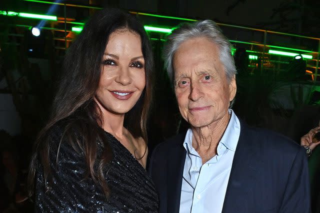 <p>Dave Benett/Getty </p> Catherine Zeta-Jones and Michael Douglas