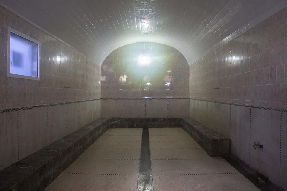 A steam room inside a Moroccan traditional bath, known as hammam, is empty of customers, in Rabat, Morocco, Monday, March 4, 2024. Climate change and a yearslong drought have forced Morocco's famous public baths to close a few days a week in an effort to save water. (AP Photo/Mosa'ab Elshamy)