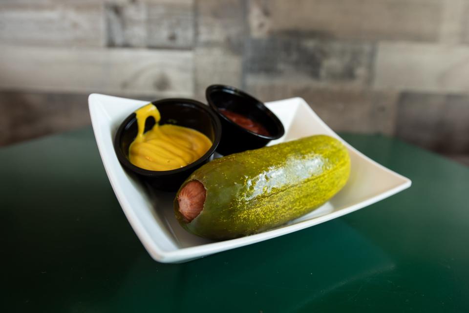 The Pickle Hot Dog, available at Giovanni's DILLicious Pickles in Croydon, is made by stuffing an all-Kosher hot dog inside a cored and de-seeded dill pickle.