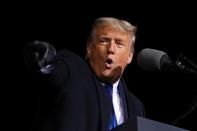 U.S. President Trump speaks at a campaign rally at Eppley Airfield in Omaha, Nebraska