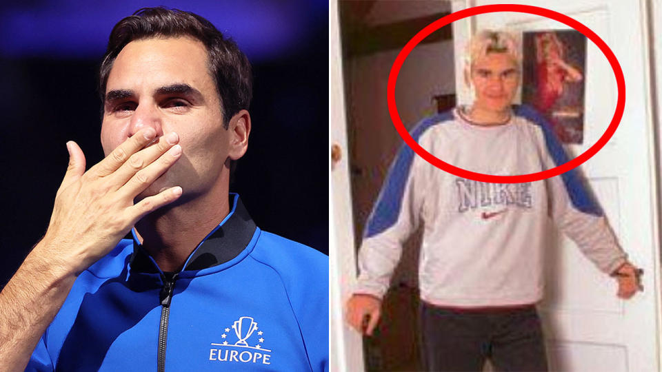 Pictured right, a photo of a 17-year-old Roger Federer's bedroom.