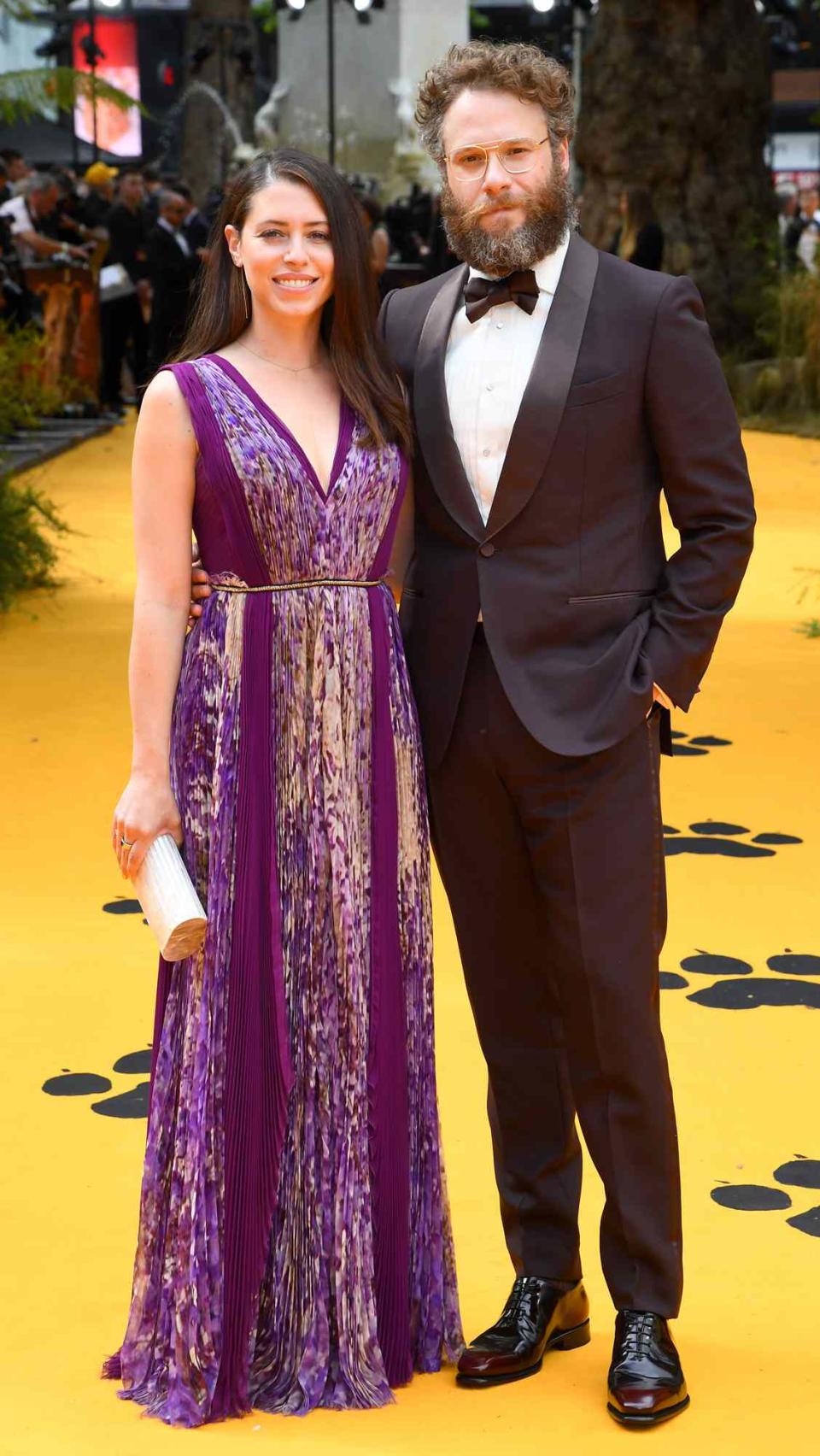 Lauren Miller Rogen and Seth Rogen attend "The Lion King" European Premiere at Leicester Square on July 14, 2019 in London, England