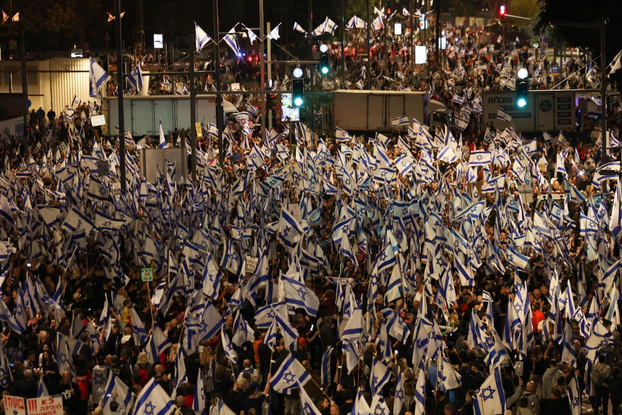 Huge crowds in Tel Aviv protesting against the government's controversial judicial overhaul bill