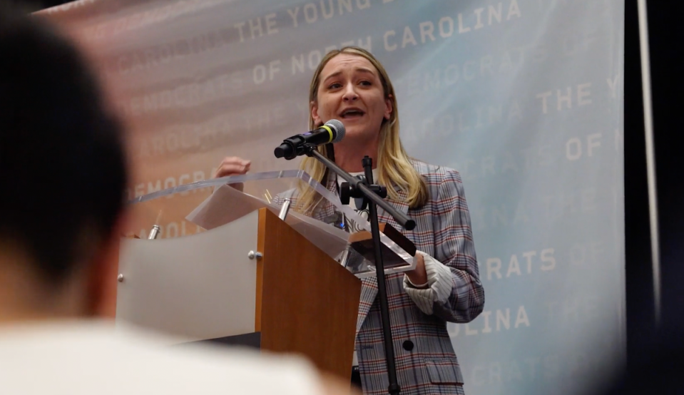 Anderson Clayton speaks at the Young Democrats of North Carolina Convention (Julia Saqui)