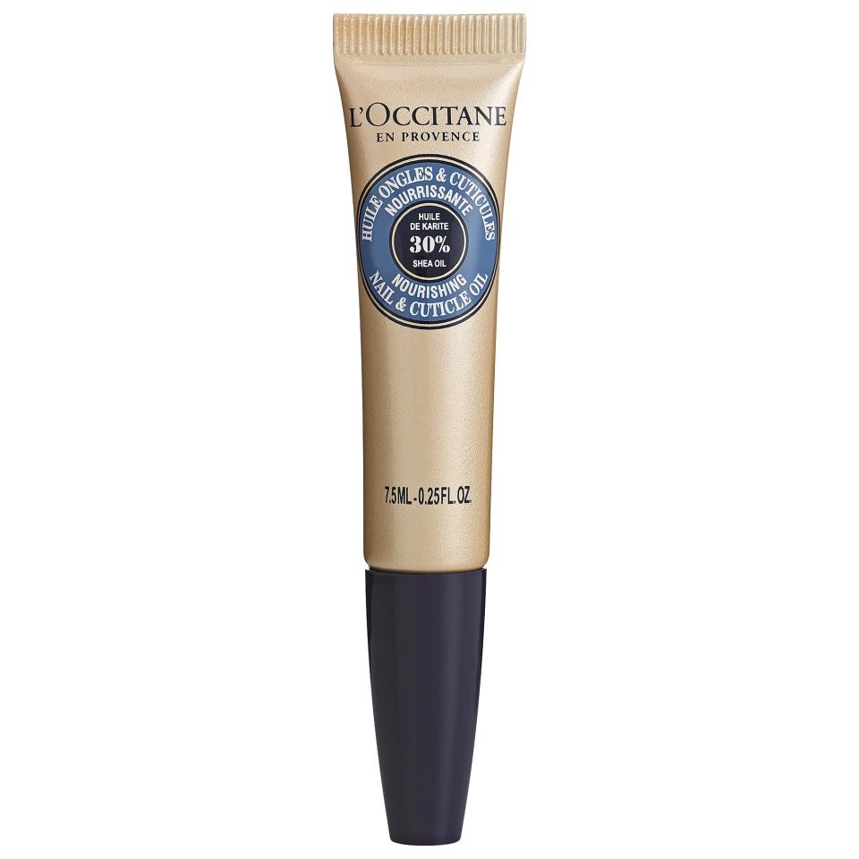 <p><a href="https://www.amazon.com/LOccitane-Nourishing-Nail-Cuticle-Shea/dp/B0BL8F59PX?tag=syn-yahoo-20&ascsubtag=%5Bartid%7C10056.g.36984055%5Bsrc%7Cyahoo-us" rel="nofollow noopener" target="_blank" data-ylk="slk:Shop Now;elm:context_link;itc:0;sec:content-canvas" class="link ">Shop Now</a></p><p>Shea Nail And Cuticle Oil</p><p>$22.00</p><span class="copyright">Amazon</span>