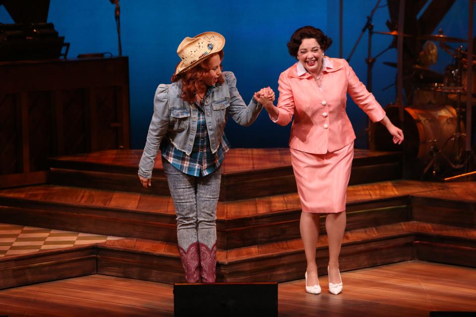 Jillian Louis, right, plays country singer Patsy Cline and Sally Wilfert plays her friend Louise Seger in "Always ... Patsy Cline" at Cape Playhouse in Dennis.