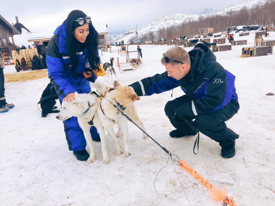 Johnny and girlfriend Jaa celebrate the end of his quest in the Arctic Circle (Johnny Ward)