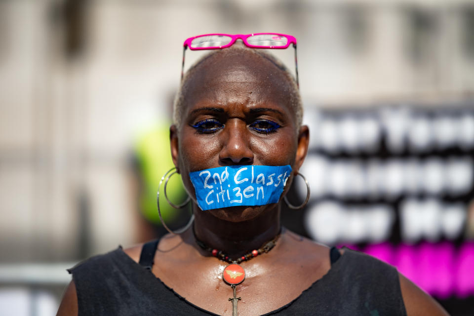 Image: Abortion rights demonstrator Nadine Seiler outside the Supreme Court in Washington on June 24, 2022. (Hannah Beier for NBC News)