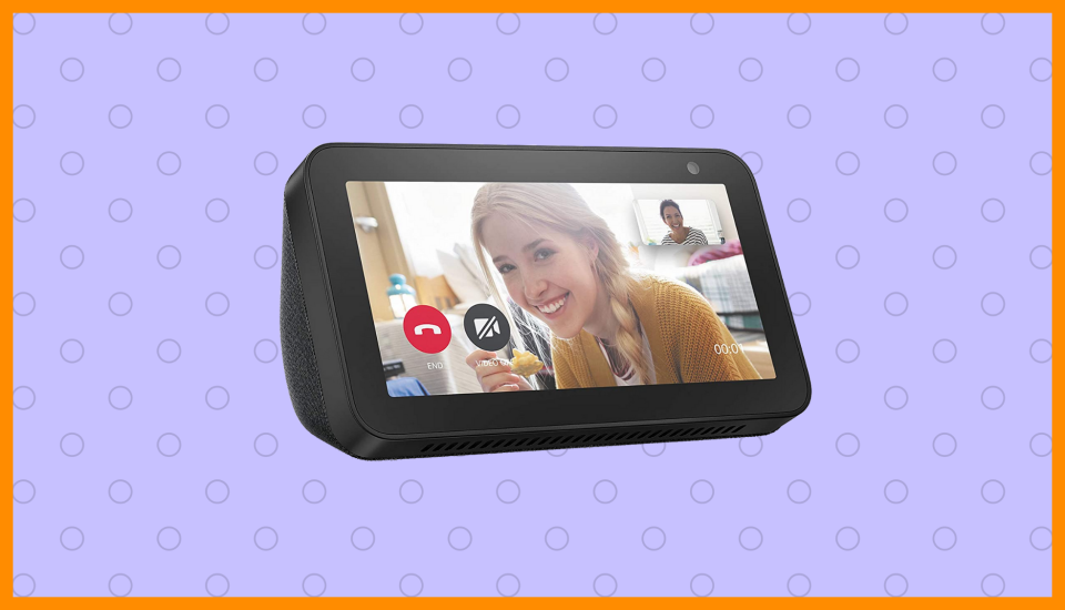 Echo Show 5 on purple background. (Photo: Amazon)