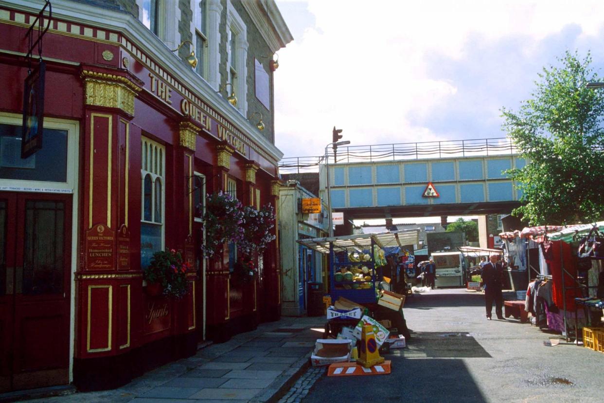 The market place outside the Queen Victoria pub on the set of EastEnders: Julian Makey/REX/Shutterstock