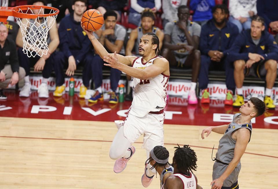 Iowa State's Rob Jones glides to the basket Saturday during the Cyclones' Big 12 Conference victory over West Virginia. Jones finished with six points, four rebounds and three steals.