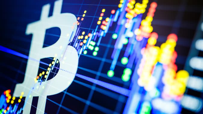 Data analyzing in exchange stock market: the candle chars on display.