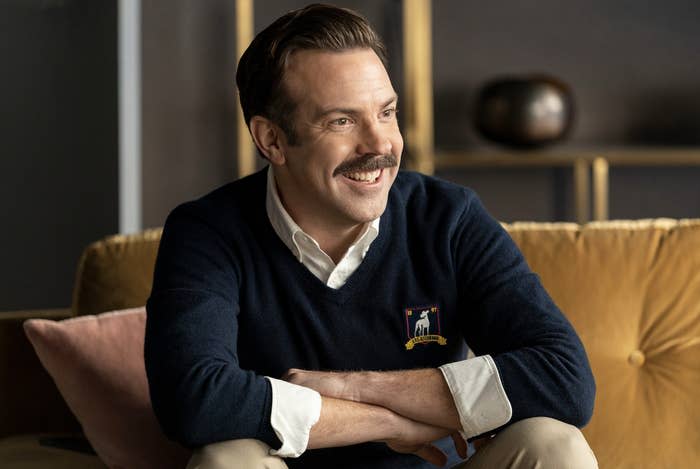 Still from Ted Lasso of Jason Sudeikis in character