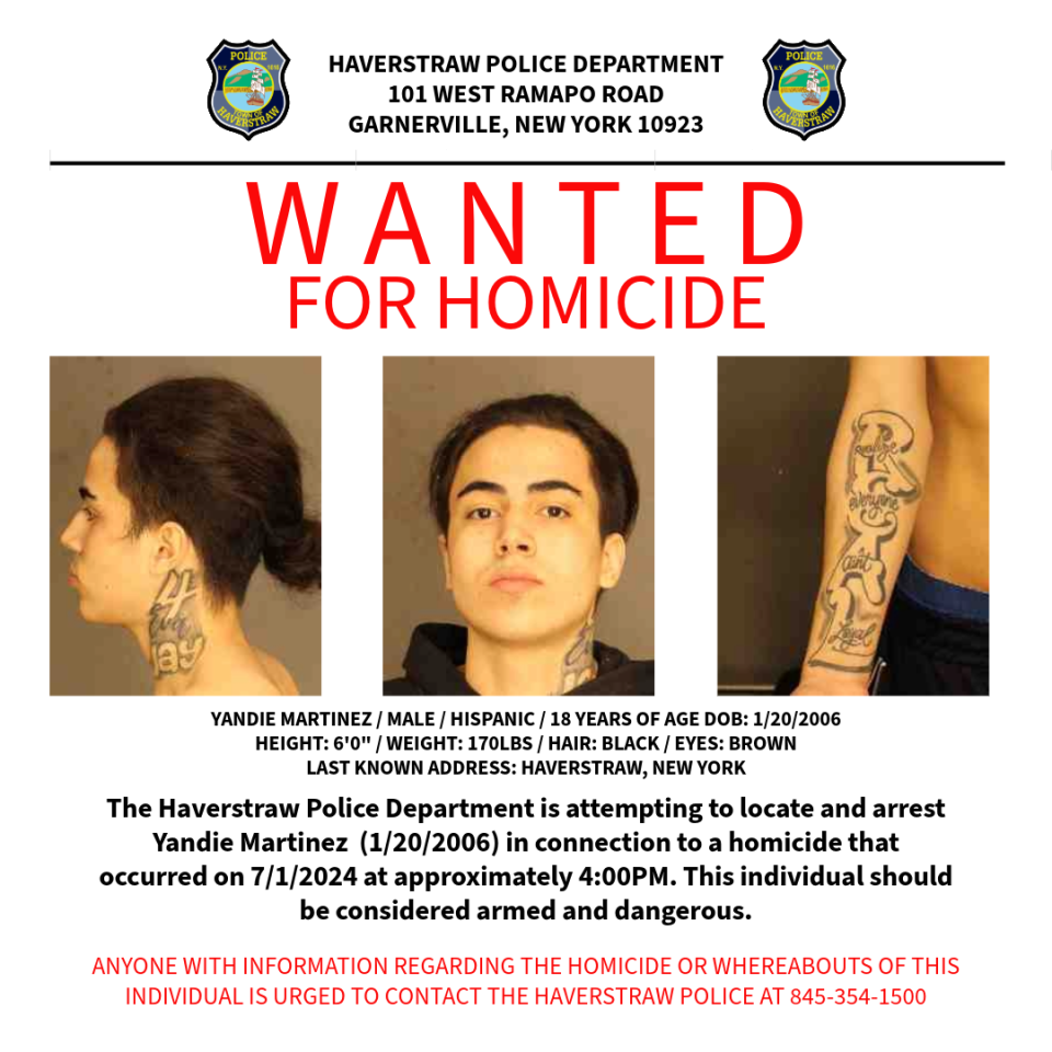 Town of Haverstraw Police Department is seeking information on a suspect in the shooting death of Pomona man Christian Alvarado, 29, in Haverstraw, NY, on Monday, July 1, 2024.