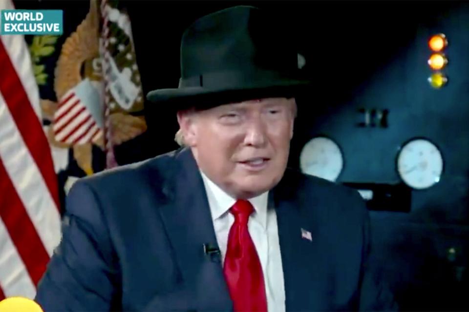 Donald Trump in a Churchill hat gifted him by Piers MorganGood Morning Britain