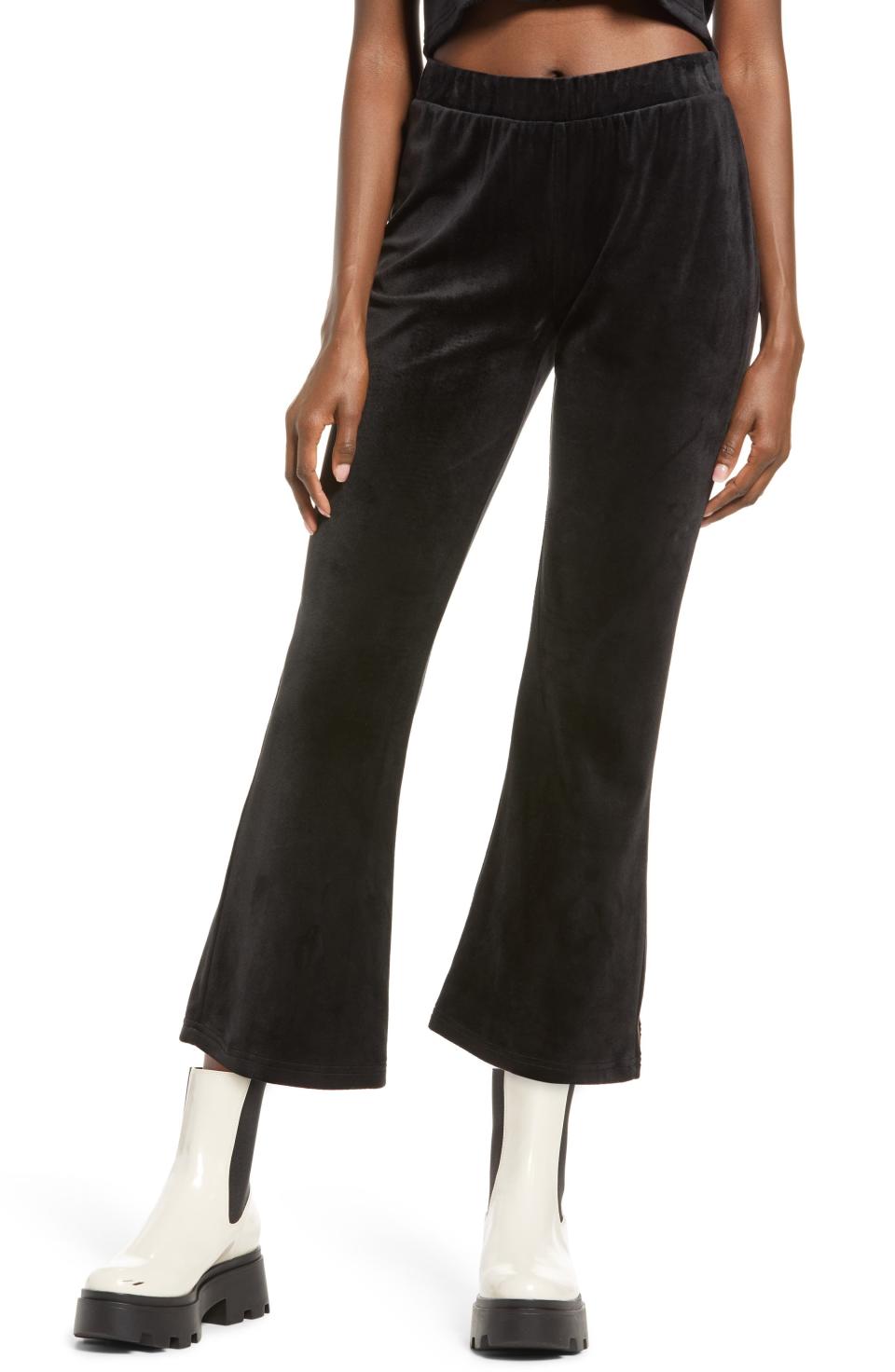 6) Athena Velvet Flare Crop Pants