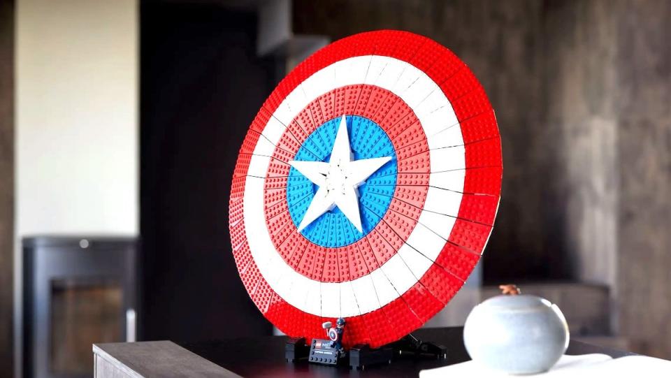 LEGO Captain America Shield on display on a table