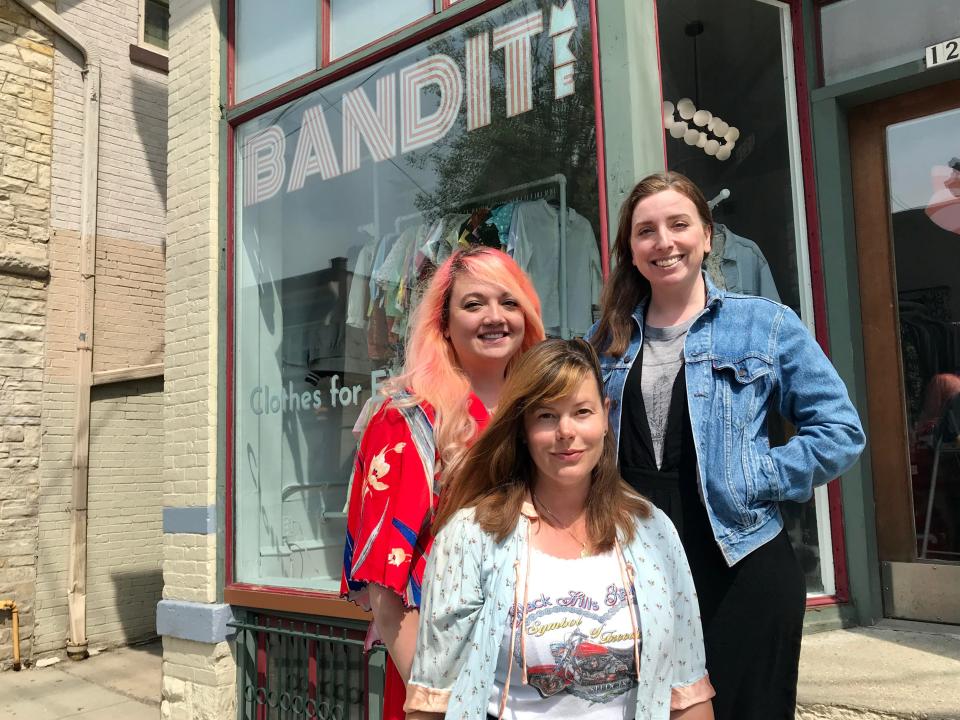 Bandit MKE co-owners Nichole Larson (right), Liz Kiesling and Michelle Eigenberger (left) at their vintage clothing and accessory shop at 1224 E. Brady St.