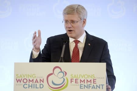 Canada's Prime Minister Stephen Harper speaks during the closing news conference for the "Saving Every Woman, Every Child: Within Arm's Reach" Summit in Toronto May 30, 2014. REUTERS/Aaron Harris