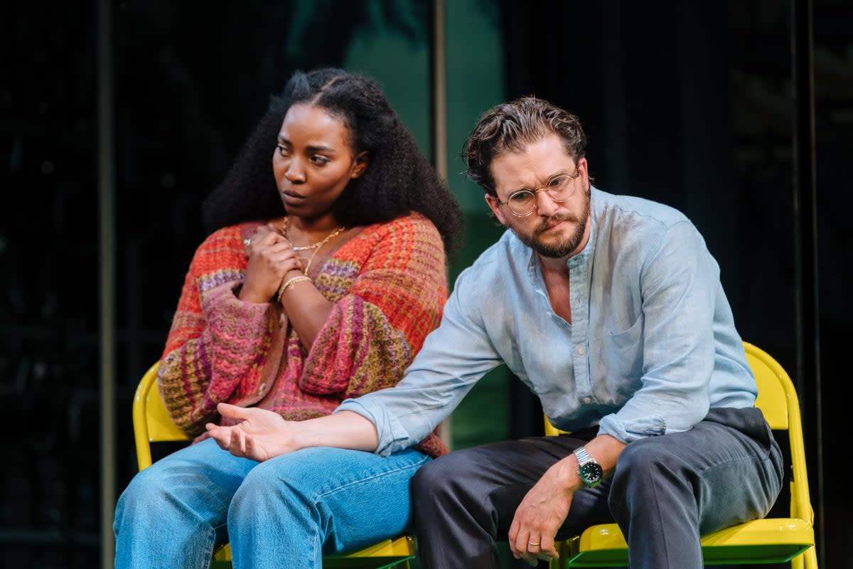 Olivia Washington (Kaneisha) and Kit Harington (Jim) in ‘Slave Play’ at the Noël Coward Theatre (Helen Murray)
