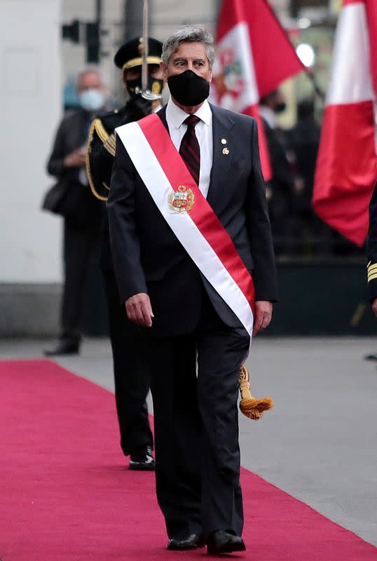 FILE PHOTO: Peru's selected interim leader Sagasti attends his swearing-in ceremony in Lima