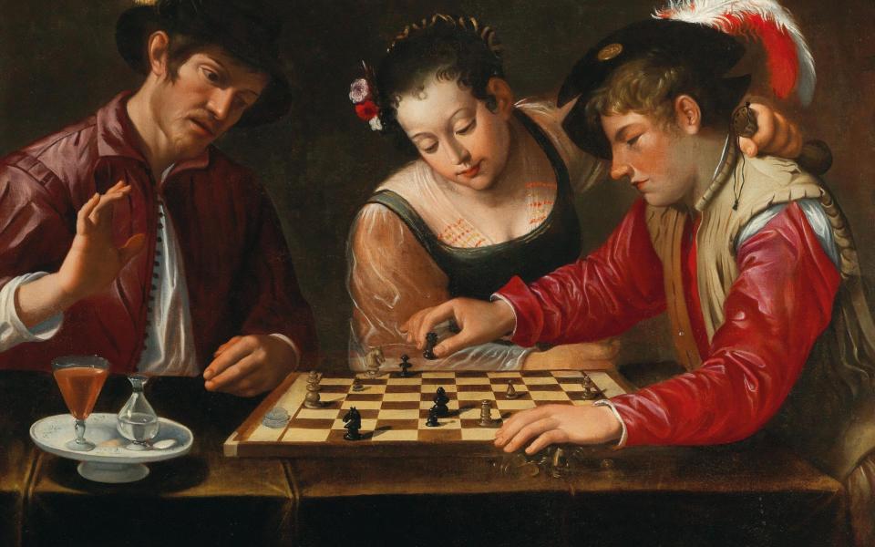 The Chess Players, attributed to Bartolomeo Manfredi (1582-1622), a follower of Caravaggio - alamy