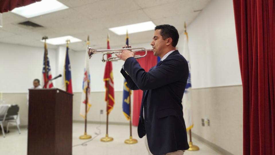 Andreas Cardenas-Casillas plays "Taps" Saturday at the  Veteran's Honor Banquet at the Amarillo United Citizen's Forum.