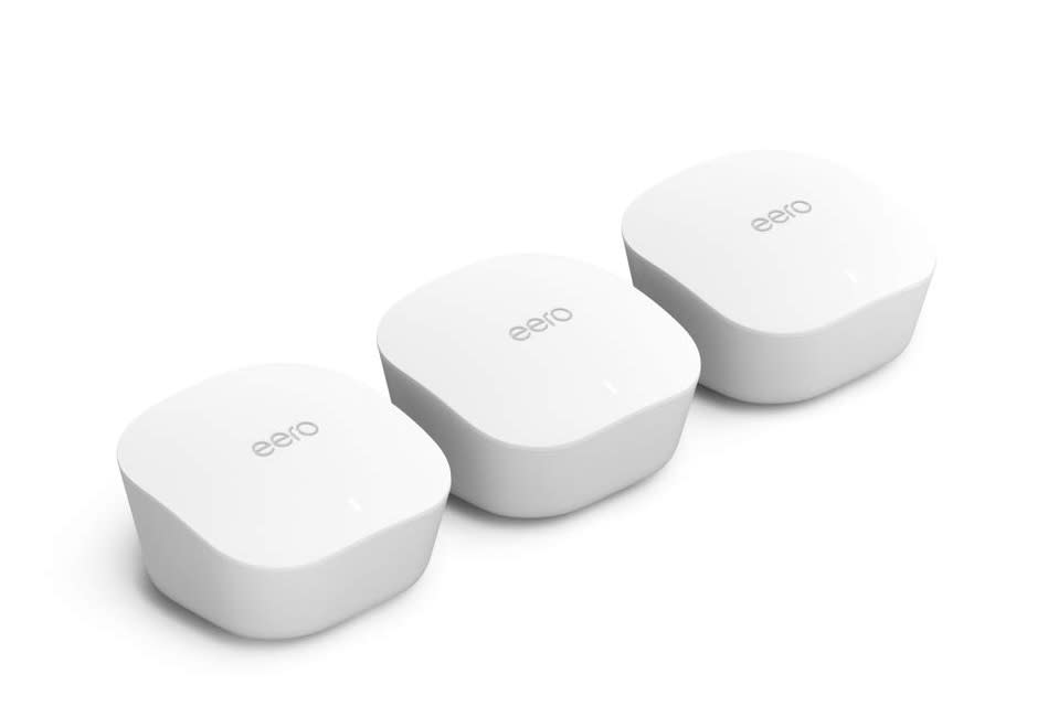 Mesh routers, like the Eero system, can drastically improve your network performance across your home. (Image: Amazon)