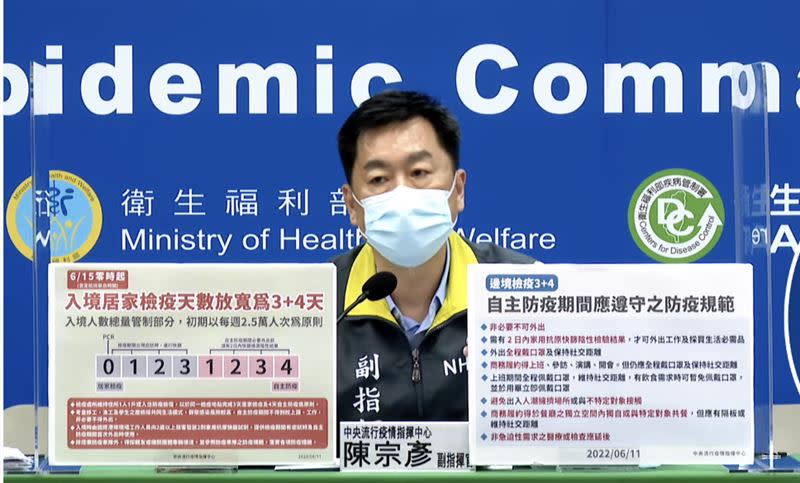  陳宗彥說明入境居家檢疫天數3+4天規範。