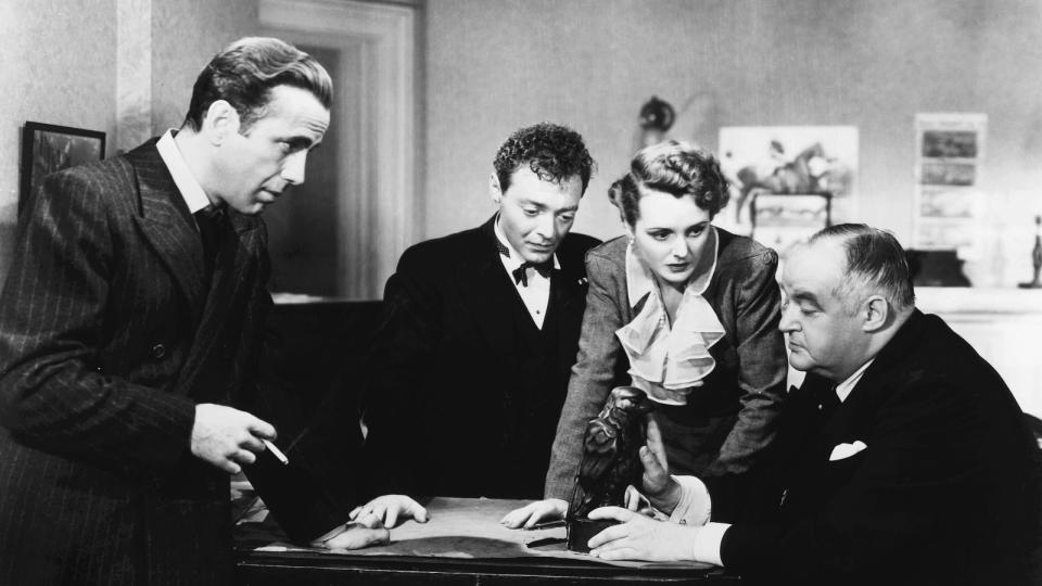 Humphrey Bogart, Peter Lorre, Mary Astor and Sydney Greenstreet in The Maltese Falcon