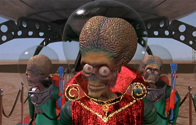 <b>Mars Attacks! (1996) </b><br><br> Remember those 1950s and 60s alien invasion flicks from a few slides back? Tim Burton tried to spoof them with this hit and miss effort, based on the trading card series.