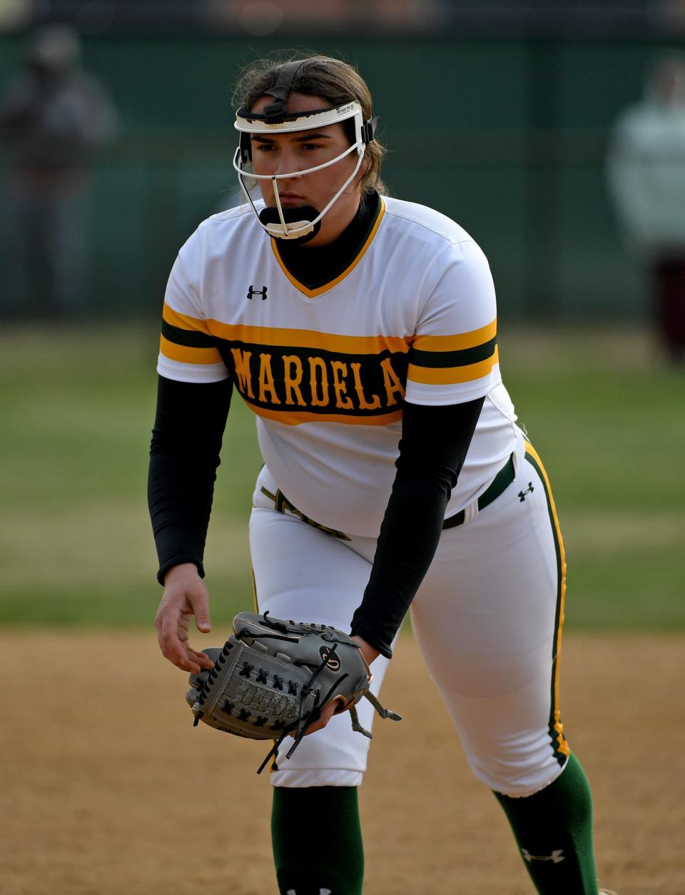 Mardela's Ava Twilley (30) pitches against St. Michael's Thursday, March 21, 2024, in Mardela Springs, Maryland. Mardela defeated St. Michael's 19-0.