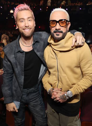 <p>Kevin Mazur/Getty Images</p> Lance Bass and AJ McLean at the iHeartRadio Music Awards in Los Angeles on April 1, 2024