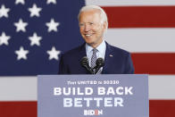 Democratic presidential candidate former Vice President Joe Biden speaks at McGregor Industries in Dunmore, Pa., Thursday, July 9, 2020. (AP Photo/Matt Slocum)