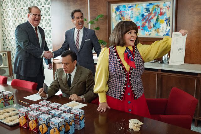 <p>John P. Johnson / Netflix</p> From left to right: Jim Gaffigan as Edsel Kellogg III, Jerry Seinfeld as Bob Cabana, Fred Armisen as Mike Puntz and Melissa McCarthy as Donna Stankowski in 'Unfrosted'
