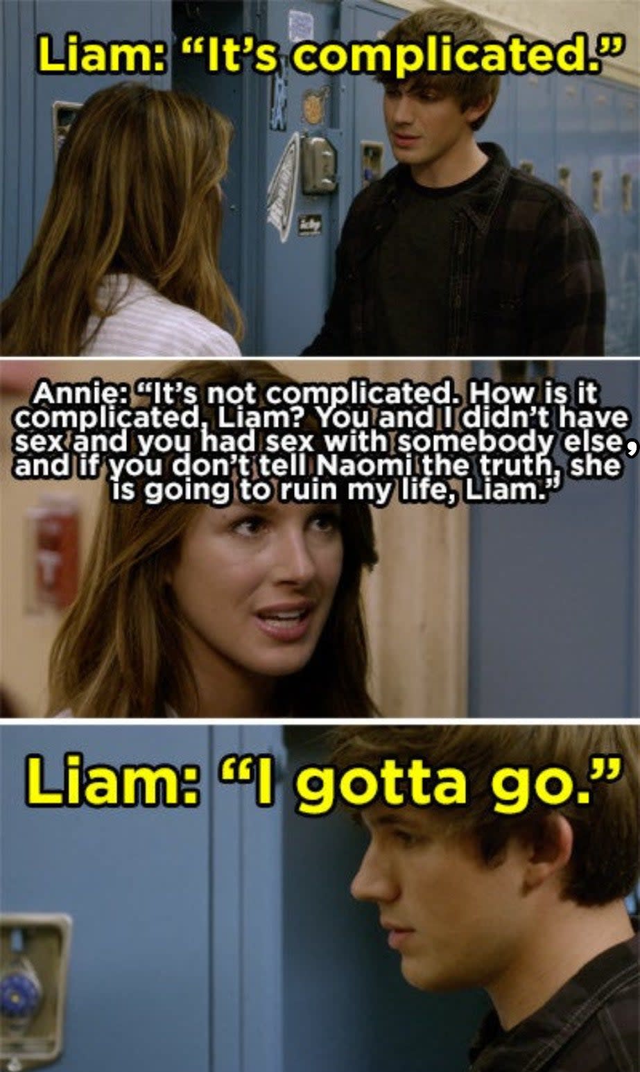 Annie begging Liam to tell Naomi the truth