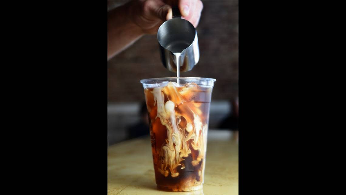 The locally owned Kuppa Joy coffee shop serves drinks like this cold brew at all its locations, with the newest opening recently in northwest Fresno.