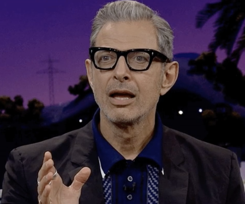 Jeff Goldblum frozen in shock mid sentence