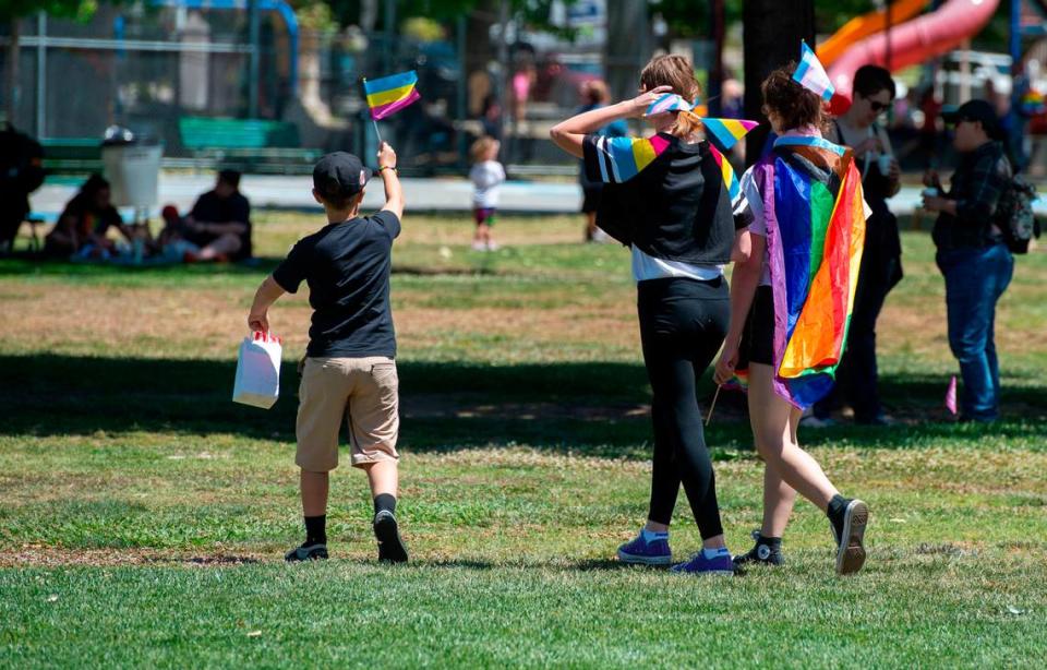 Youth wear Pride colors at Placer Pride at Royer Park in Roseville on Saturday, May 21, 2022, Placer County’s first in-person Pride event.