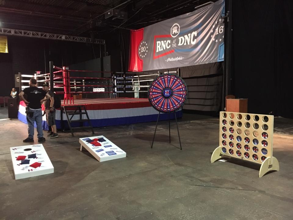 Some of the "rigged" games that Republicans have set up at the Democratic National Convention, which feature Hillary Clinton winning almost every time. (Photo: Sean Spicer/Republican National Committee)