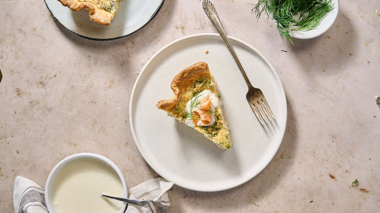 slice of quiche on plate